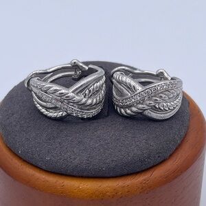 Judith Ripka Crossover CZ Hoop Earrings 925 Sterling Silver Omega Back 19.6mm